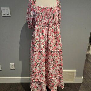SHEIN Curve Floral Smocked Maxi Dress | Size 4XL | Pink & White